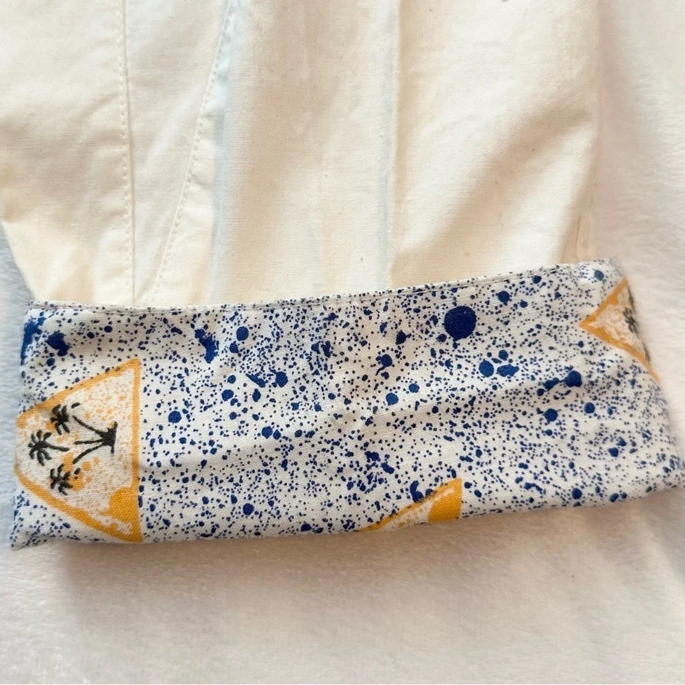 Vintage Rigolletto White Cotton Print Cuffed Pants Kids 12 Short Loose Fit NWT
